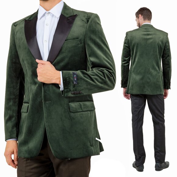 Modern Fit Velvet Blazer Only by Tazzio, Olive